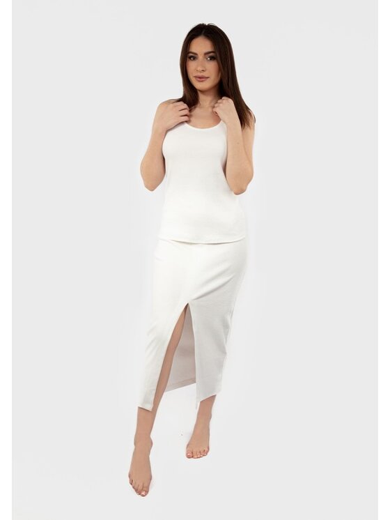 DKaren Sport DKaren Sport Komplet bluzka i spódnica DK-K-P1 Écru Slim Fit