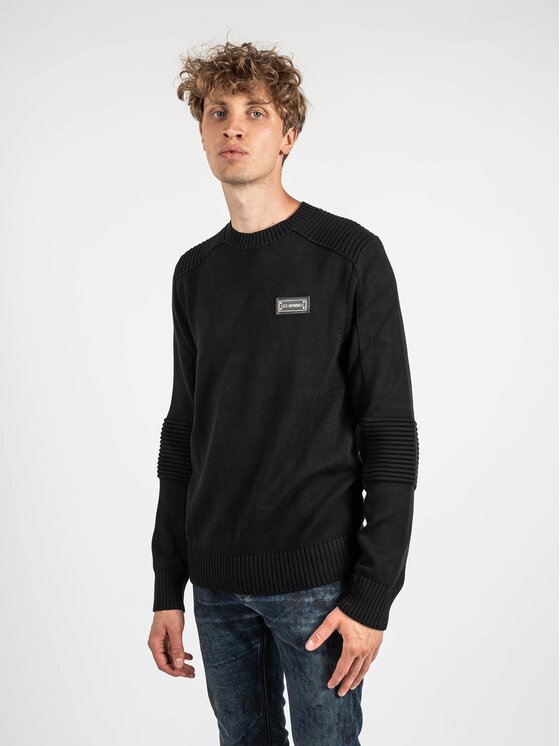 Les Hommes Les Hommes Πουλόβερ LKK122-607U | Motorcycle Jumper Μαύρο Regular Fit