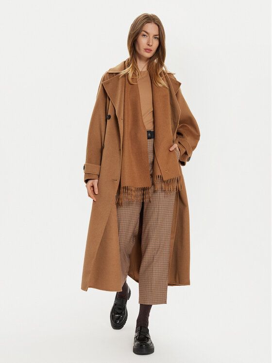 Tommy Hilfiger Tommy Hilfiger Volneni plašč WW0WW45919 Rjava Oversize