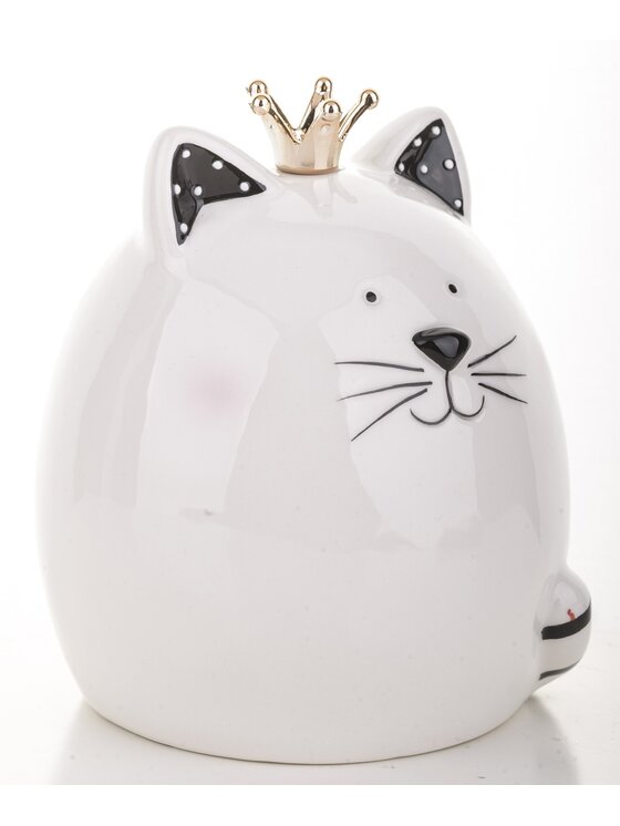 MIAhome MIAhome Skarbonka ceramiczna - 12x10x10 cm kotek GATTINO w koronie Biały