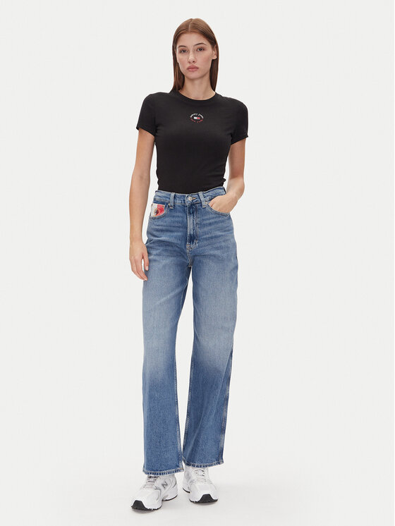 Tommy Jeans Tommy Jeans Marškinėliai Tjw Slim Essential Logo 2 Tee DW0DW20316 Juoda Regular Fit