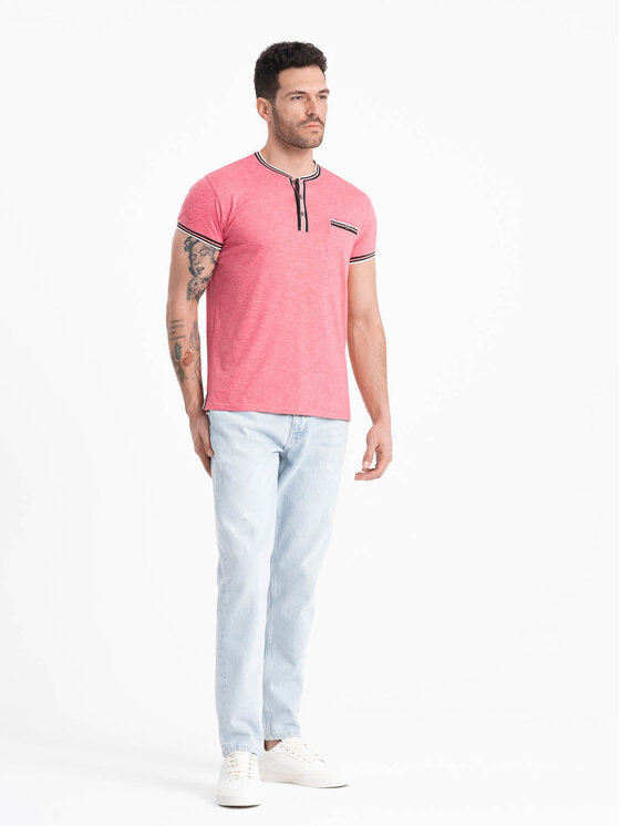 Ombre Ombre T-Shirt OM-TSCT-0175 Czerwony Casual Fit