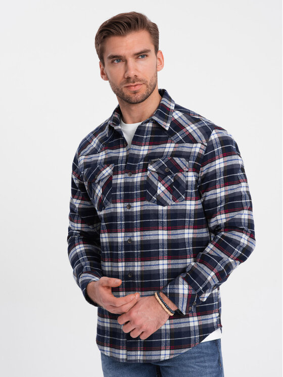 Ombre Ombre Košile OM-SHCS-0149 Tmavomodrá Slim Fit