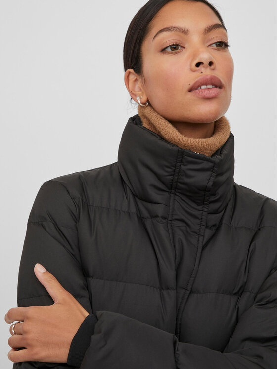 Vila Vila Geacă din puf Camisa 14078154 Negru Regular Fit