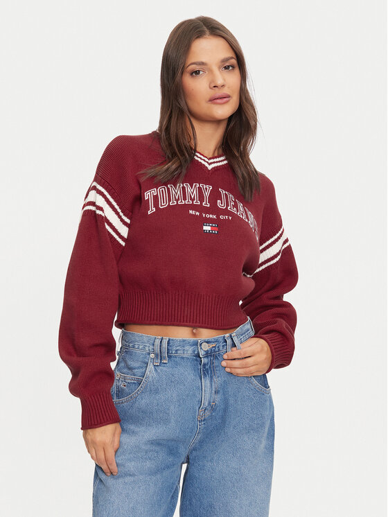 Tommy Jeans Pullover Varsity DW0DW18692 Rot Relaxed Fit Modivo