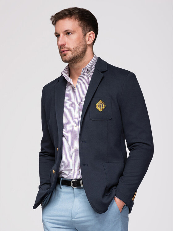 Ombre Ombre Marynarka OM-BLZB-0166 Granatowy Slim Fit