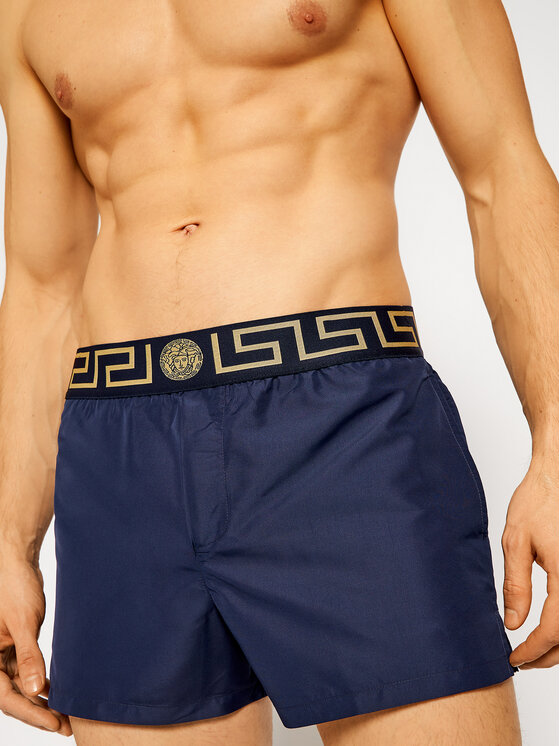 Versace Short De Bain Greca Abu01022 Bleu Marine Regular Fit Modivo Fr