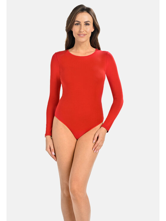 Teyli Teyli Body damskie z wiskozy Longy Czerwony Regular Fit