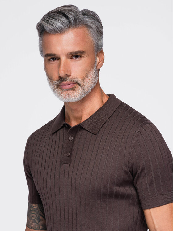 Ombre Ombre Polo OM-POSS-0180 Brązowy ciemny Slim Fit