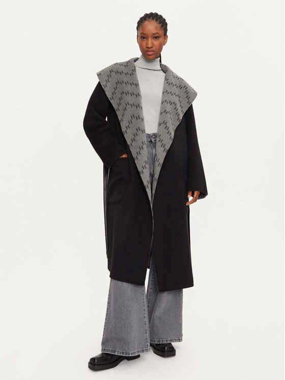 KARL LAGERFELD KARL LAGERFELD Μάλλινο παλτό 246W1502 Γκρι Loose Fit