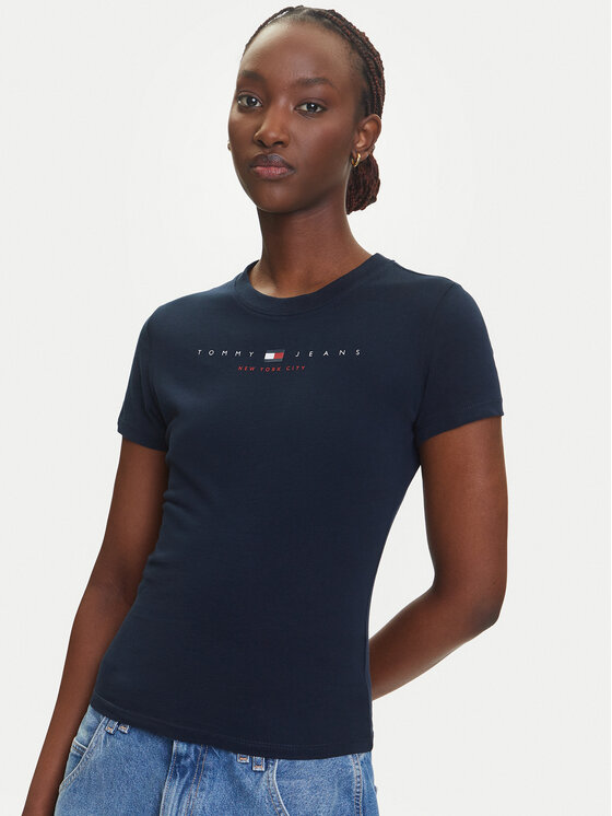 Tommy Jeans Tommy Jeans Tricou Linear DW0DW21422 Bleumarin Slim Fit