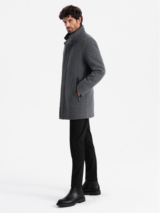 Ombre Ombre Płaszcz OM-COWC-0116 Szary Regular Fit