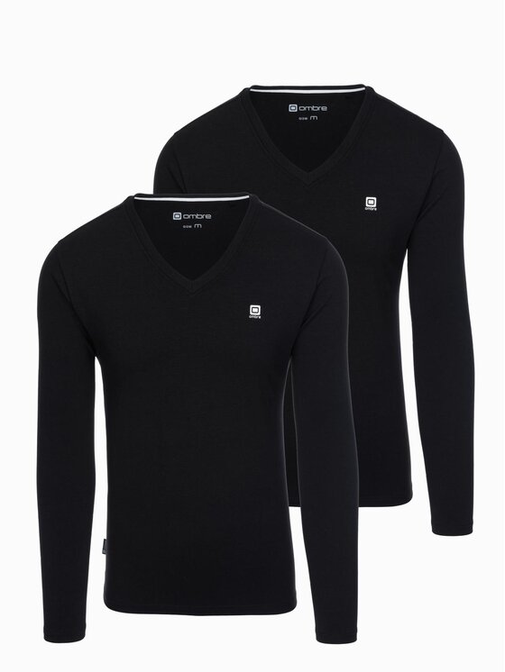 Ombre Ombre Souprava triček s dlouhým rukávem Z103 Černá Regular Fit