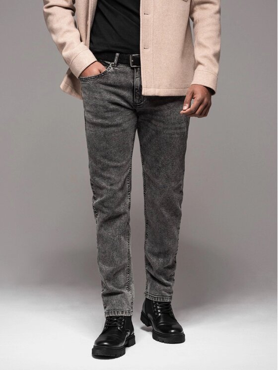 Ombre Ombre Jeansy OM-PADP-0217 Szary Regular Fit