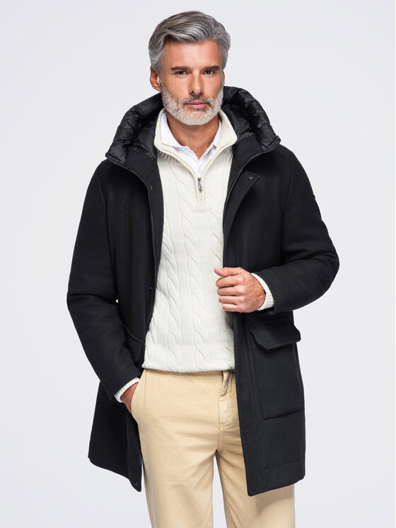 Ombre Ombre Płaszcz zimowy OM-COWC-0161 Czarny Regular Fit