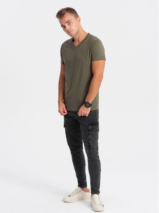 Ombre Ombre T-Shirt OM-TSBS-0145 Zielony Classic Fit