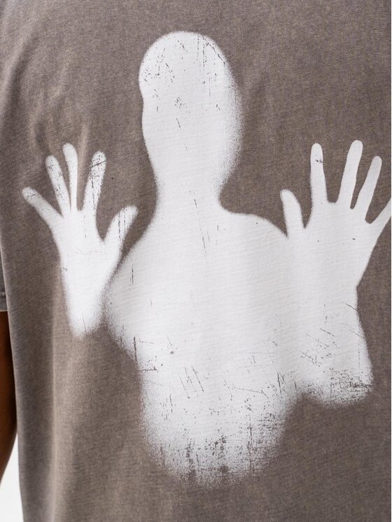 MyStars MyStars T-Shirt Koszulka Z Krótkim Rękawem Oversize Męska Sprana Khaki MyStars Creepy M Khaki Oversize