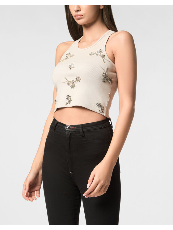 PHILIPP PLEIN PHILIPP PLEIN Tank top 22355 Biały Skin Tight Fit