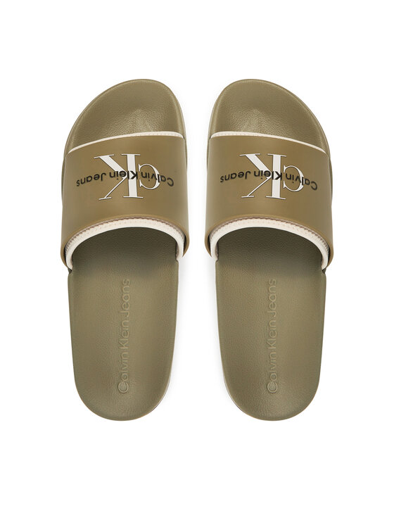 Calvin Klein Jeans Calvin Klein Jeans Natikače Slide Rubber Neoprene Monologo YM0YM00361 Kaki