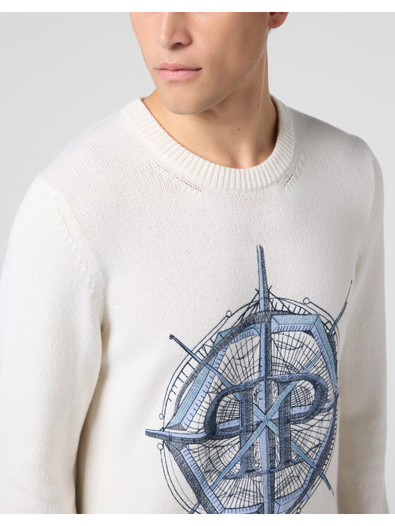 PHILIPP PLEIN PHILIPP PLEIN Sweter 29919 Biały Regular Fit
