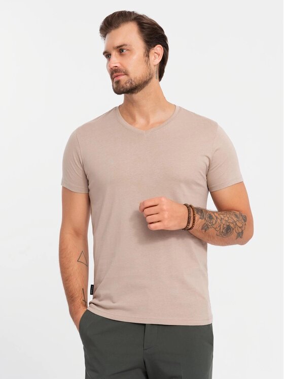 Ombre Ombre Komplet 3 t-shirtów OM-TSBS-0233 Zielony Regular Fit