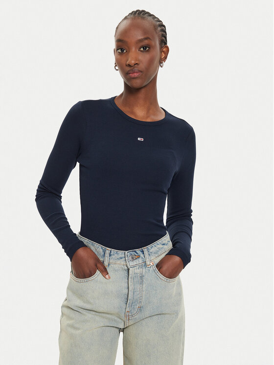 Tommy Jeans Bluză Essential DW0DW17387 Bleumarin Slim Fit