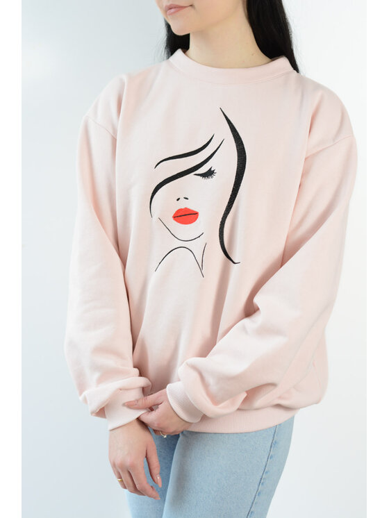 White Rvbbit White Rvbbit Bluza z haftem - twarz Różowy Oversize