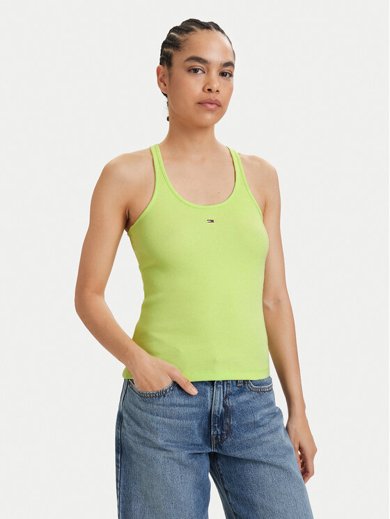 Tommy Jeans Top Racerback DW0DW22264 Verde deschis Slim Fit