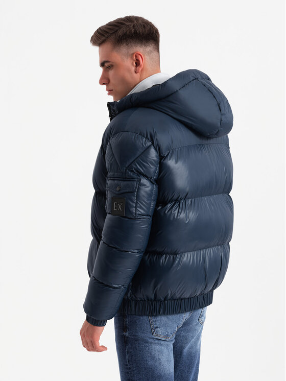 Ombre Ombre Kurtka puchowa OM-JAHP-0207 Granatowy Regular Fit