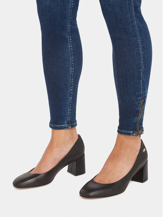 Tommy Hilfiger Tommy Hilfiger Czółenka Th Leather Mid Heel Block Pump FW0FW07716 Czarny