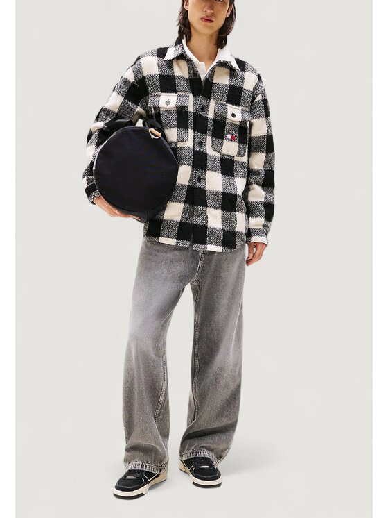 Tommy Jeans Tommy Jeans Giacca di pelle TJM CHECK OVERSHIRT Nero Over Fit