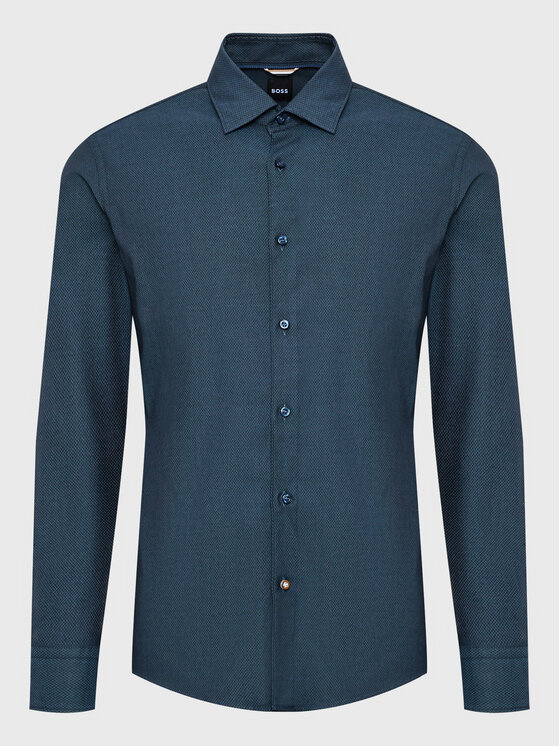 Chemise Homme Hugo Boss Bleu Marine à Rayures - Taille L, Coton, Réparée, Très Bon état