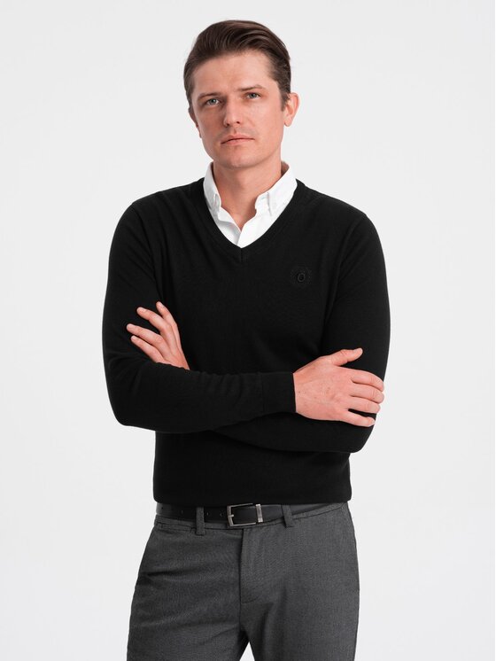 Ombre Ombre Sweter OM-SWSW-0102 Czarny Regular Fit
