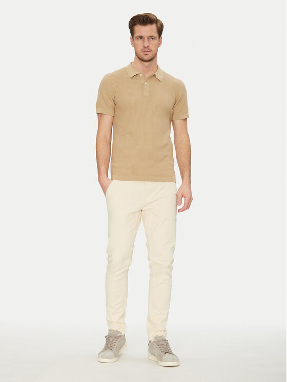 Blend Blend Тениска с яка и копчета 20718361 Бежов Regular Fit