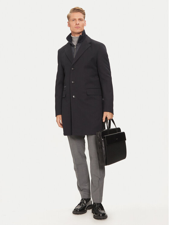 BOSS Boss Płaszcz wełniany H-Hyde 50502255 Granatowy Slim Fit
