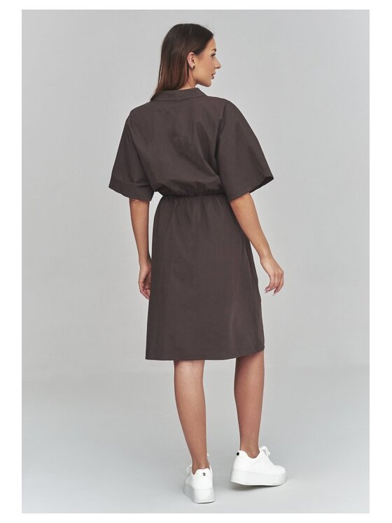 Makadamia Makadamia Sukienka codzienna C62 Brązowy Loose Fit