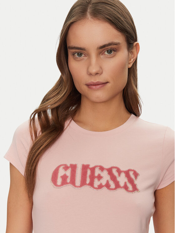 Guess Guess T-Shirt W5GI42 J1314 Różowy Slim Fit