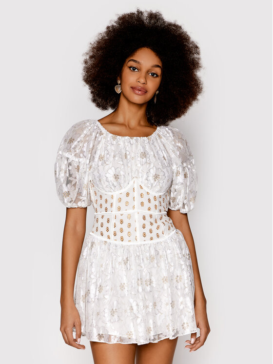 For Love & Lemons Cocktail Obleka Lupita CD2482 Bela Slim Fit