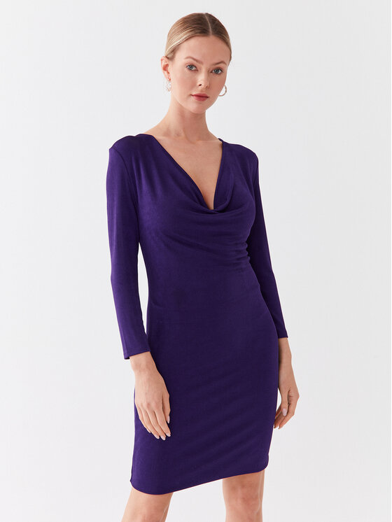 Kontatto Cocktail obleka M1526 Vijolična Slim Fit