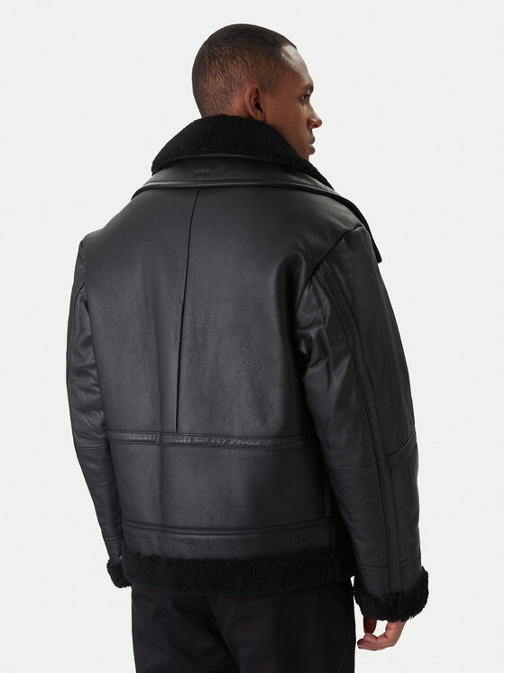 BOSS BOSS Kožená bunda Joglaci 50547560 Čierna Relaxed Fit