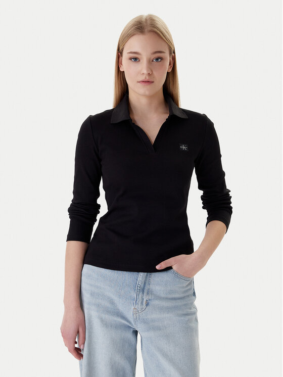 Calvin Klein Bluză Ls Woven Label LV047E203G Negru Slim Fit