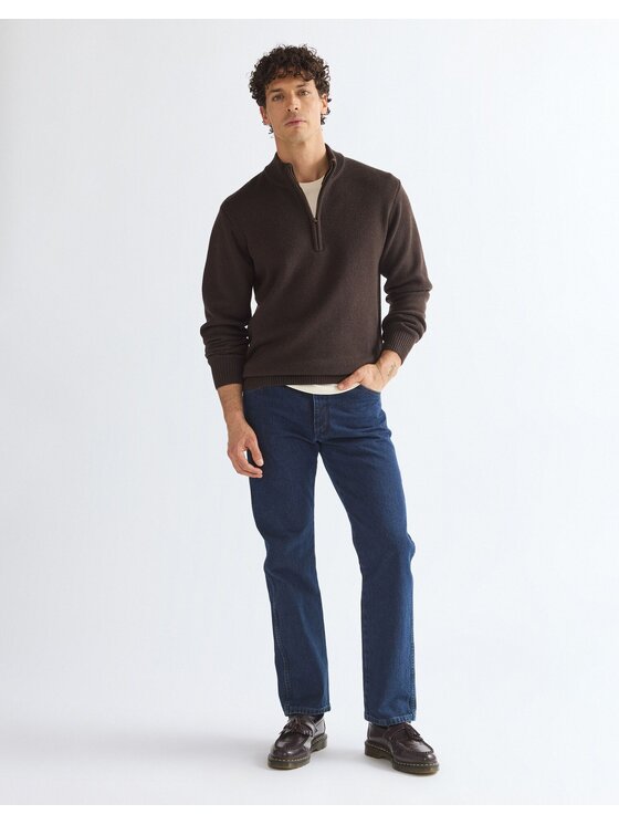 Wrangler Wrangler Sweter QUARTER ZIP KNIT Brązowy Regular Fit