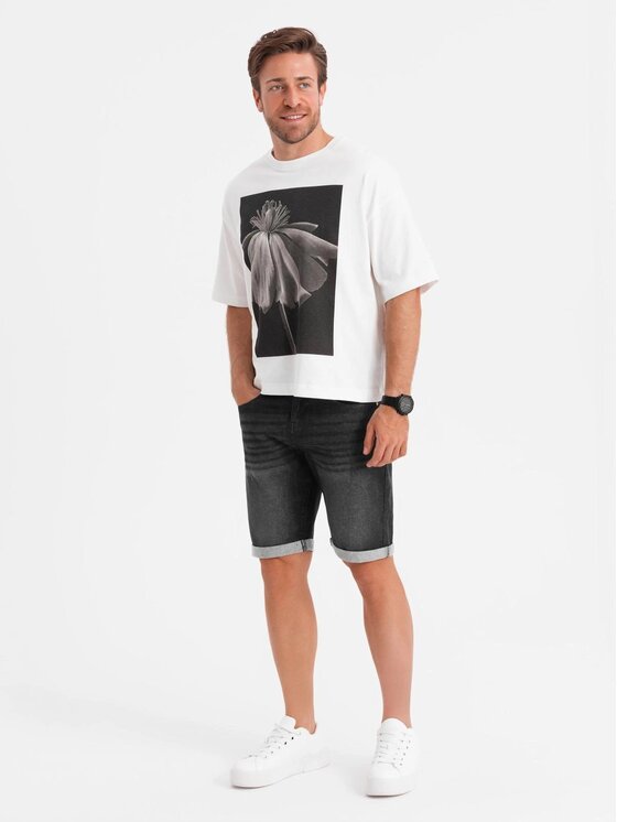 Ombre Ombre Džínové šortky OM-SRDS-0164 Černá Regular Fit