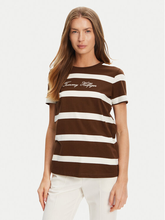 Tommy Hilfiger Tommy Hilfiger Póló Script WW0WW45746 Barna Regular Fit