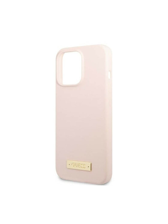 Guess Guess Etui na telefon Silicone Logo Plate MagSafe Różowy