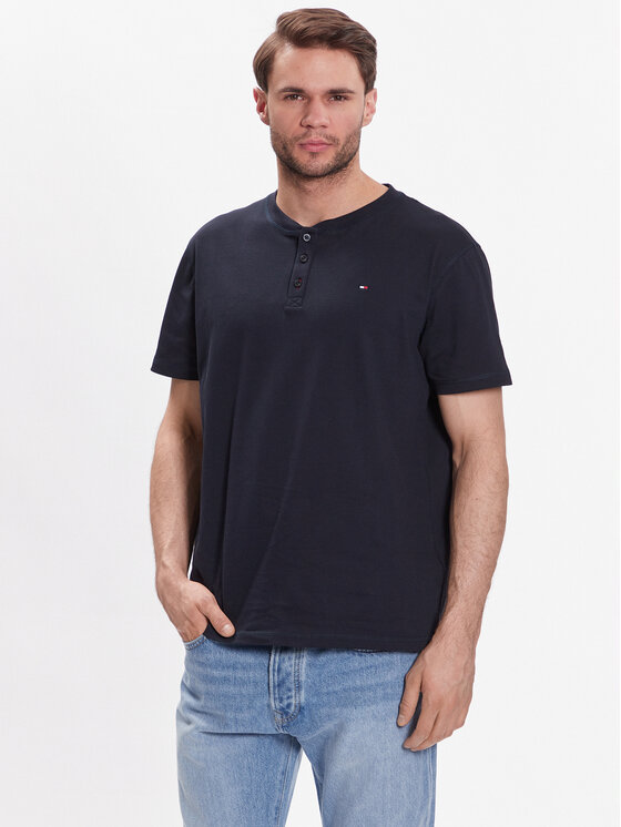 Tommy Hilfiger T-krekls Henley UM0UM02803 Tumši zils Regular Fit