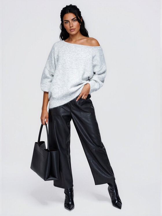 Ombre Ombre Sweter OW-SW-E0060 Szary Relaxed Fit