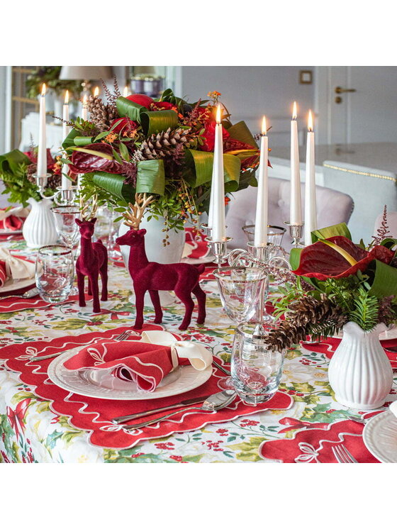 Roseberry Home Roseberry Home Podkładka na stół haftowana White Christmas Bows Czerwony