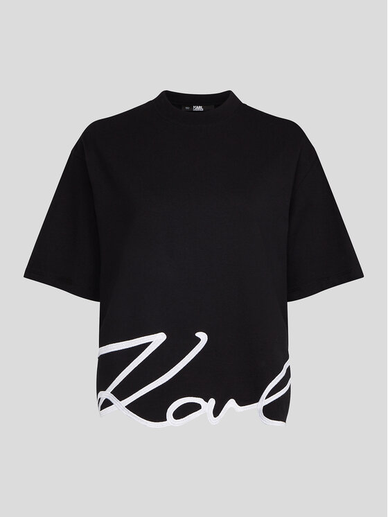 KARL LAGERFELD KARL LAGERFELD T-shirt Signature Hem 226W1703 Crna Relaxed Fit