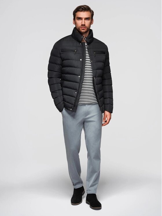 Ombre Ombre Kurtka przejściowa OM-JALP-0260 Czarny Regular Fit